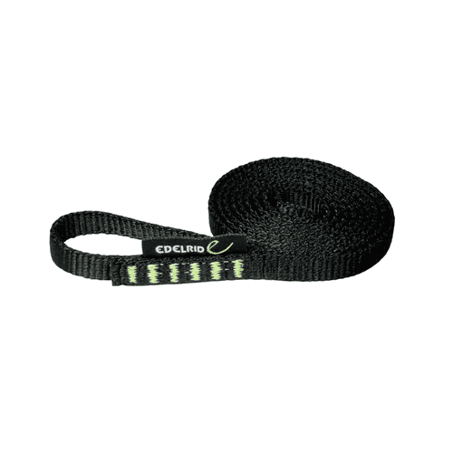 Tech Web by Edelrid, a black climbing band with a black label and green markings