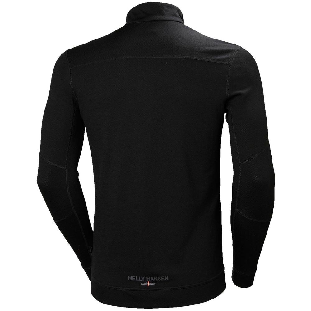 LIFA Merino Half Zip by Helly Hansen, back view of the long-sleeved top in black with grey logo at the bottom