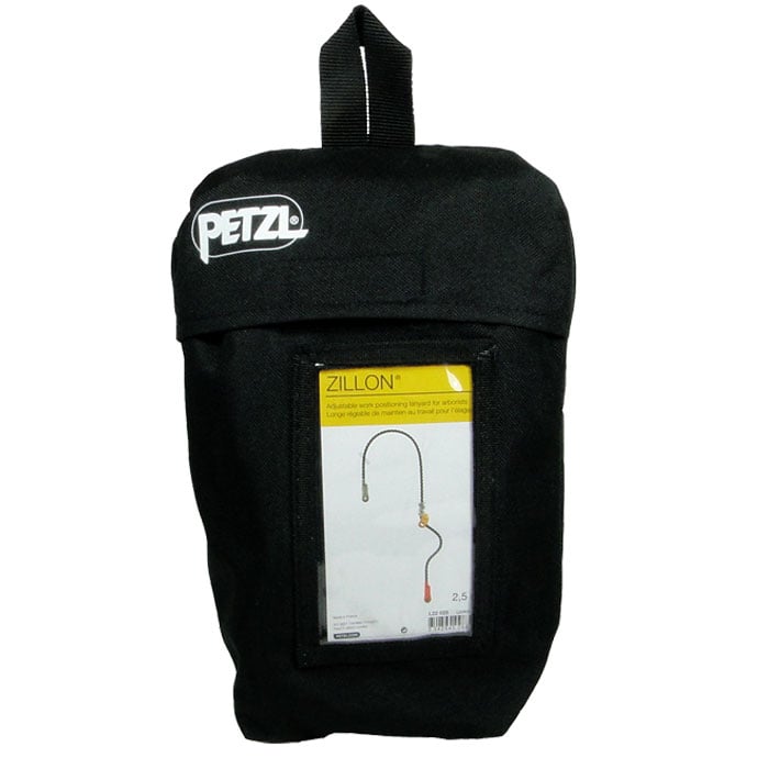 Black tote bag with PETZL logo and a label with product image and the name Zillon