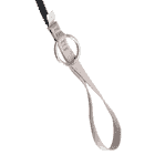 Gray webbing with metal ring, close-up on white background