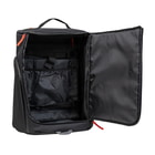 Open Black Backpack Baby Mule, manufacturer not visible, shows interior with black straps and smooth interior lining