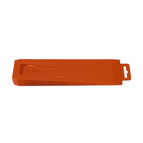 Orange ArbPro Felling Wedge 260, lying with grip hole on a white background