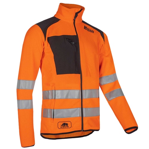Tundra Flash Jacket in Orange with Reflective Stripes, Black Chest Pocket and Zipper, Manufacturer Rhino, Type Invisible