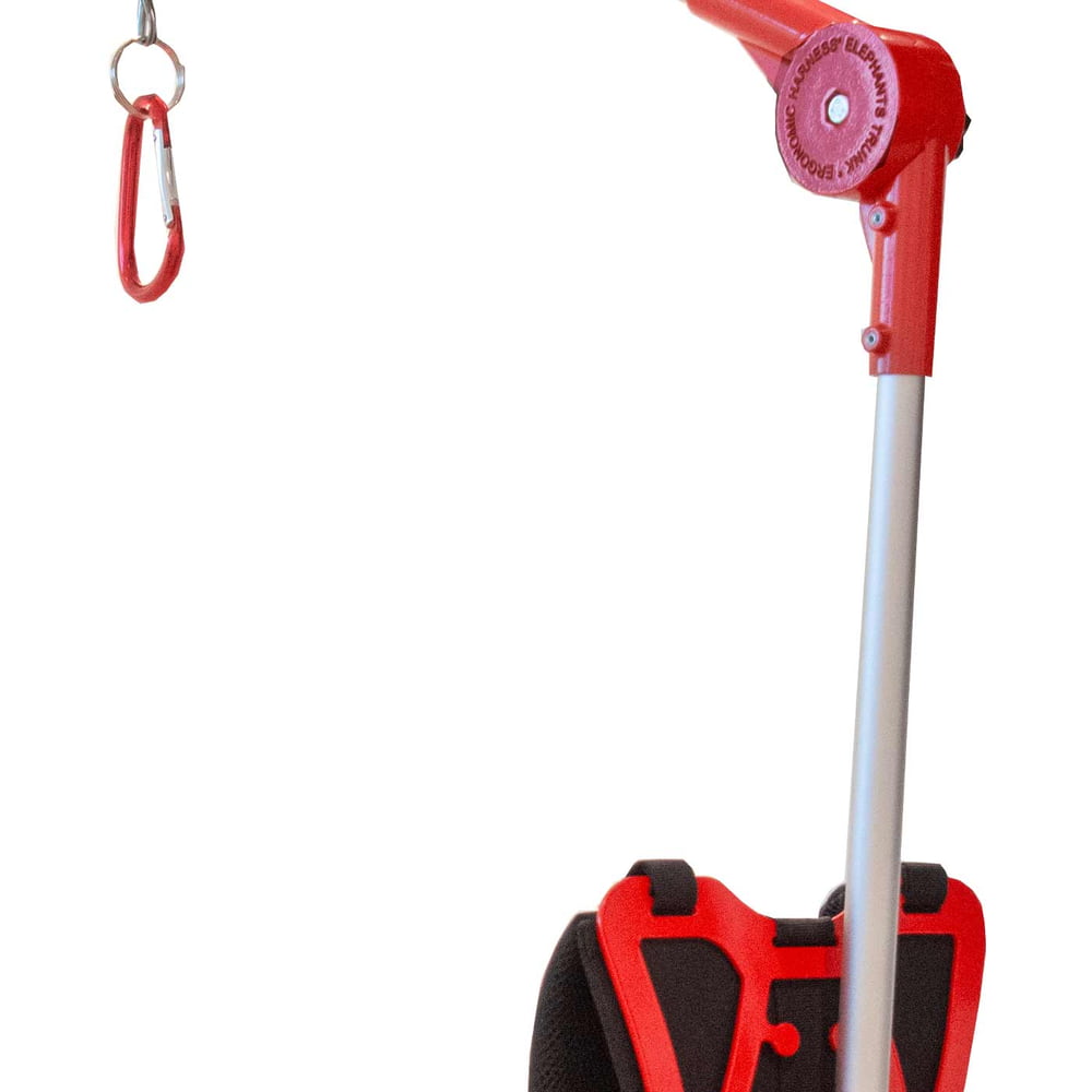 Detail of the padded black strap with red plastic parts and a round red GTM Professional mechanism