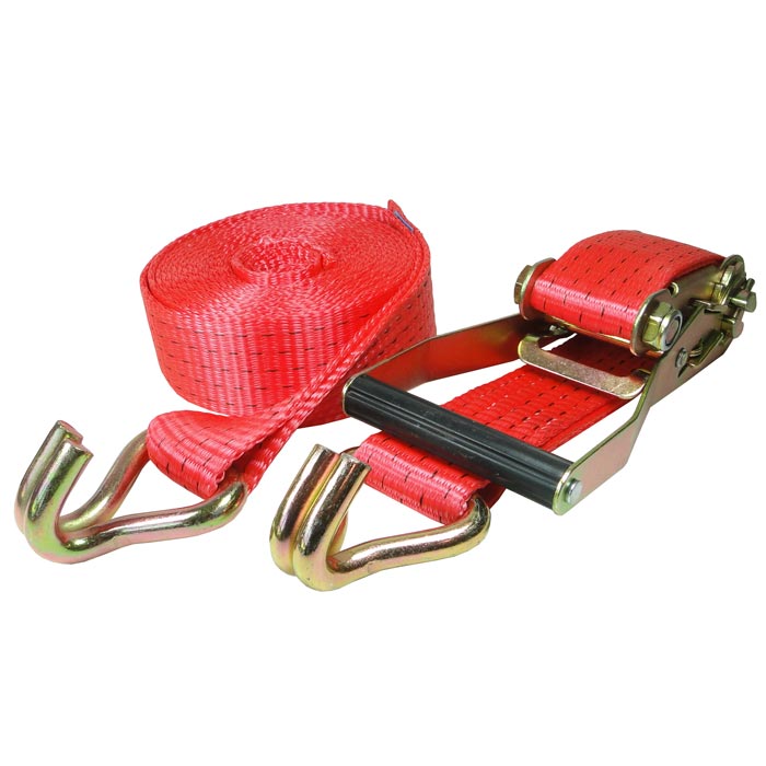Lashing strap Duo, red lashing strap with metal ratchet and hook at both ends