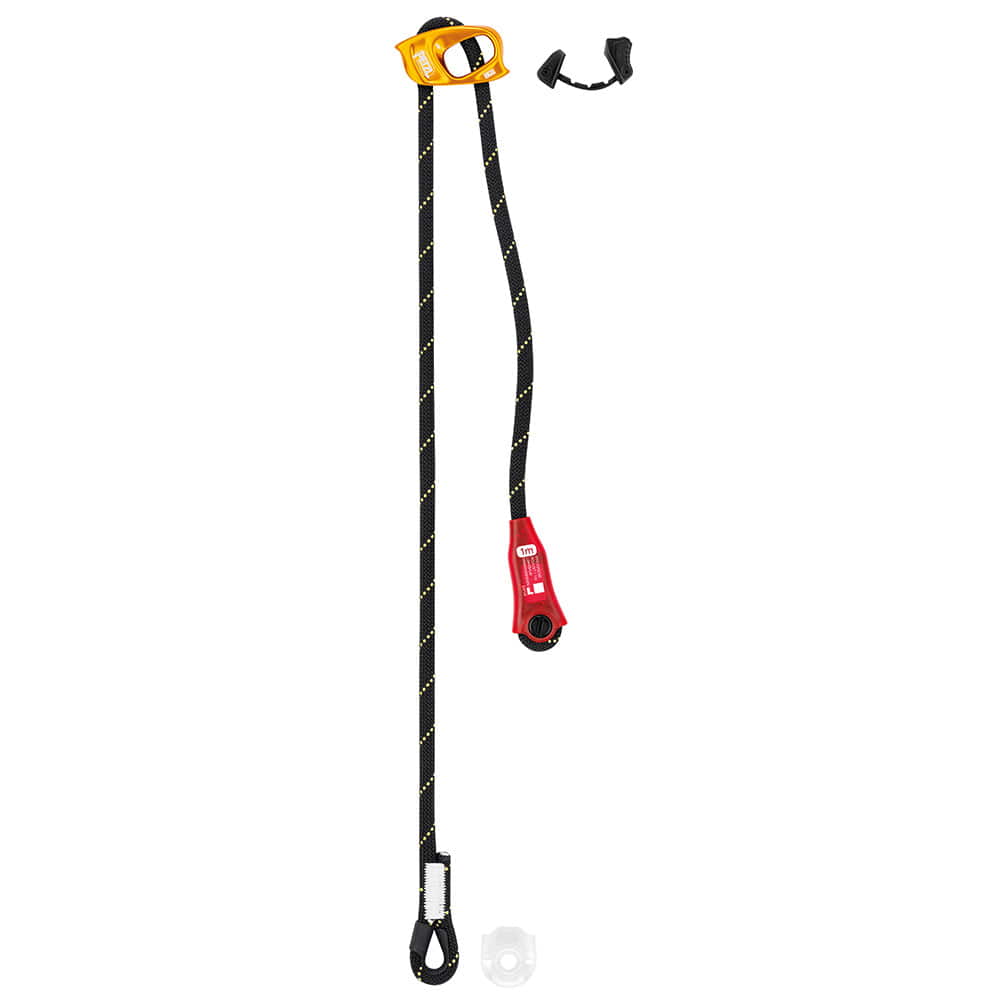 Progress Adjust I rope with yellow metal device and black rope with yellow dots, plus two small black plastic parts