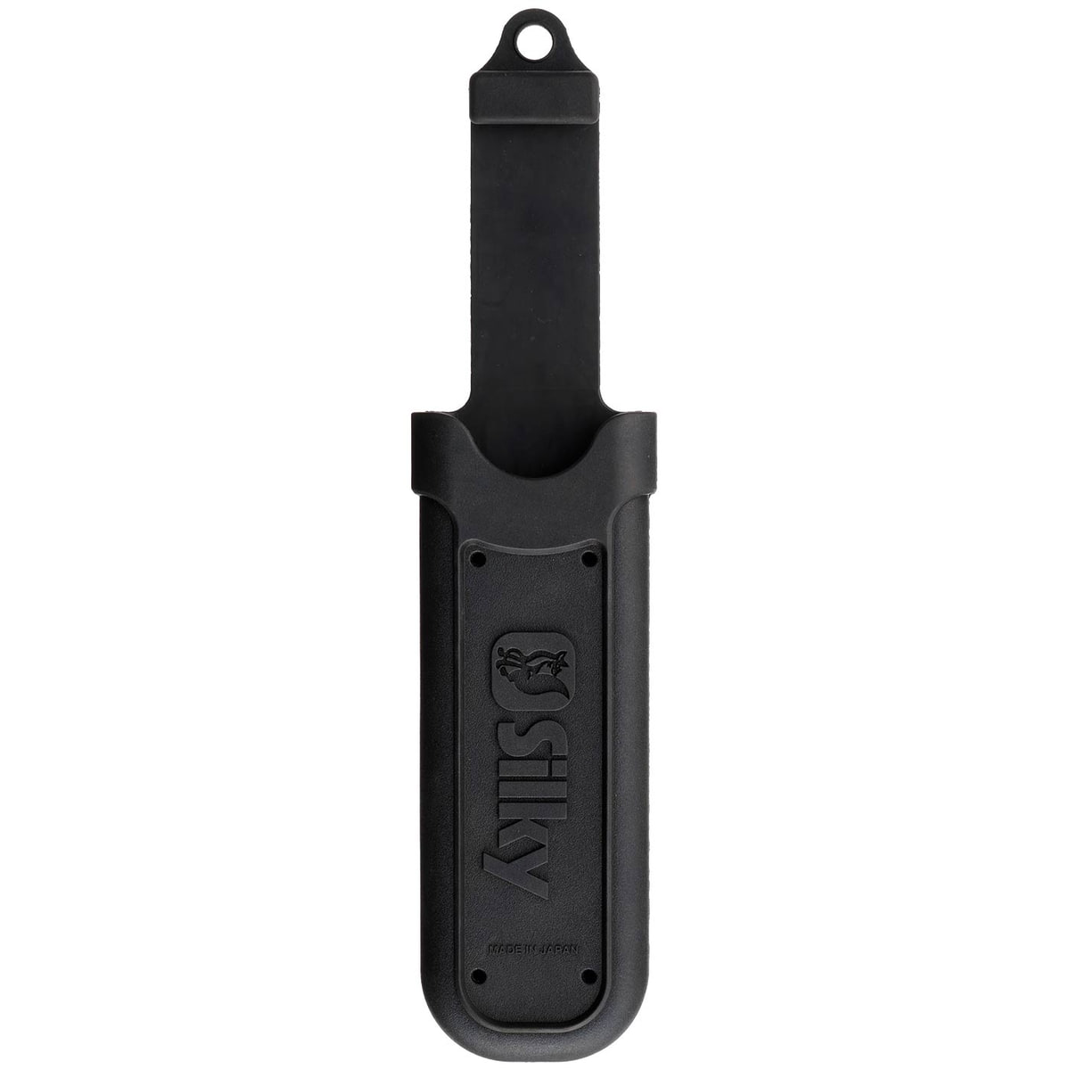 Black plastic bag with hanging hole and the lettering Silky, made in Japan