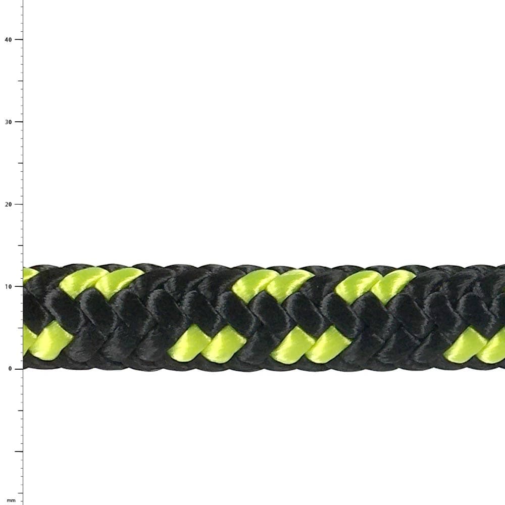 Close-up of a braided rope with black and yellow pattern, product name Rattlesnake