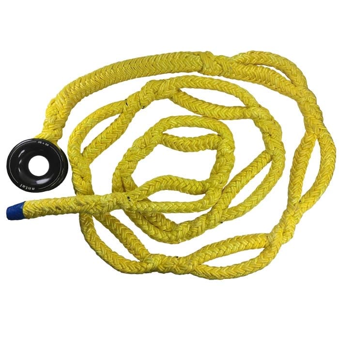 Kokoan knot Loop 19 by Antal, yellow braided loop with black plastic ring at one end