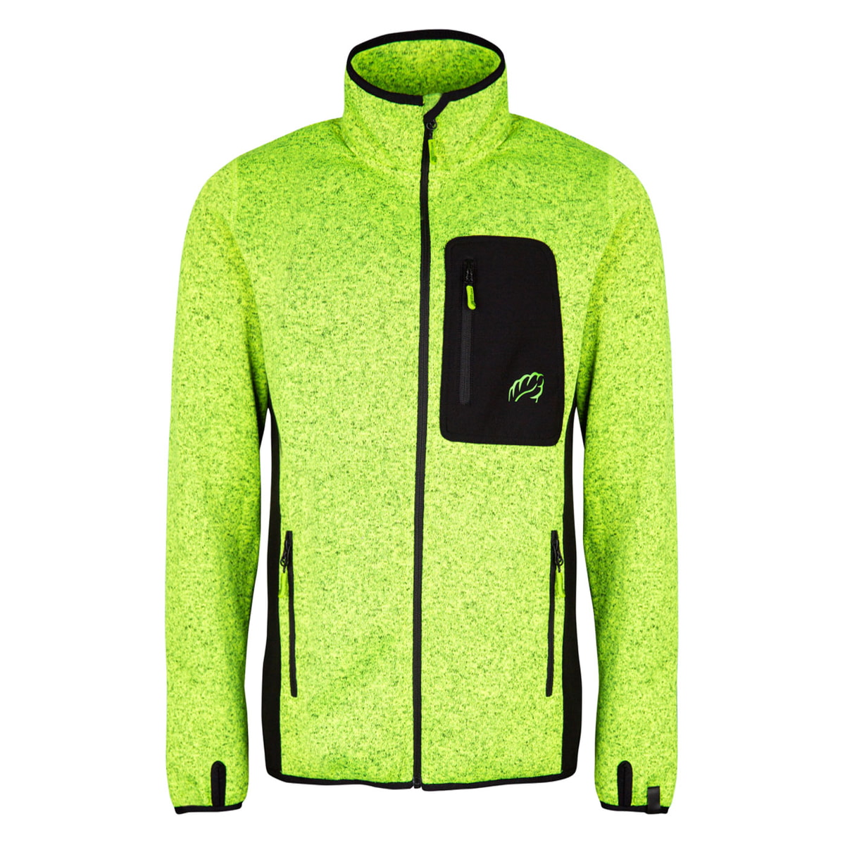 Kudu Plus green fleece jacket with black chest pocket and side zippers