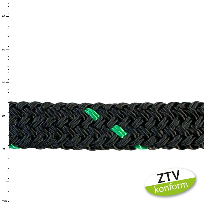 Tree rescue rope tree save 2 t green, black braided rope with green threads, ZTV compliant