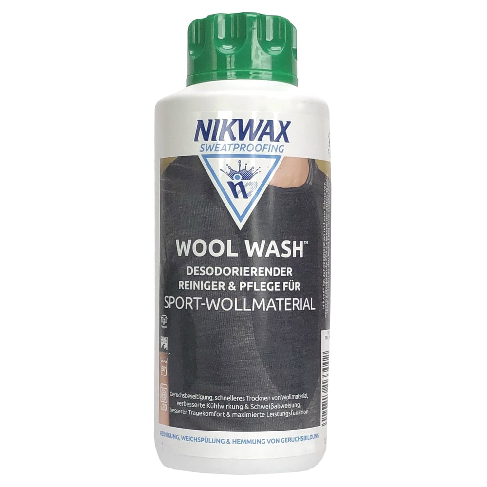 Nikwax Wool Wash Bottle with Green Lid and White Label, Product Name Wool Wash, Manufacturer Nikwax, Type Cleaner for Sports Wool Material