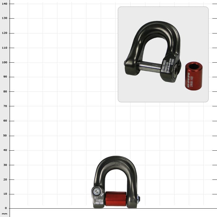 Compact Shackle S, black metal shackle with red cylinder, product name visible