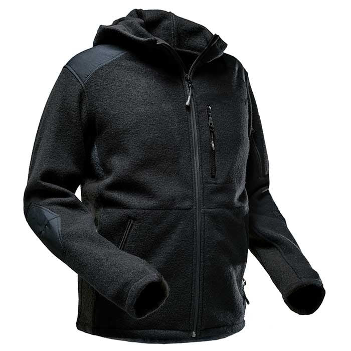 Wooltec hooded jacket in dark grey colour with front zipper, hood and pockets with zipper