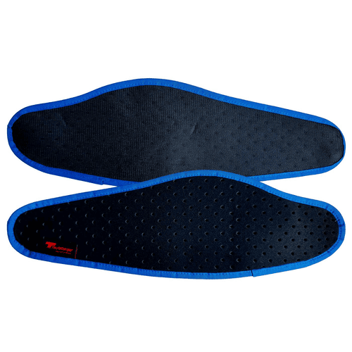 treeMOTION Breatheable Pad Set by Treeleberger, two black, perforated pads with blue border, one with red logo