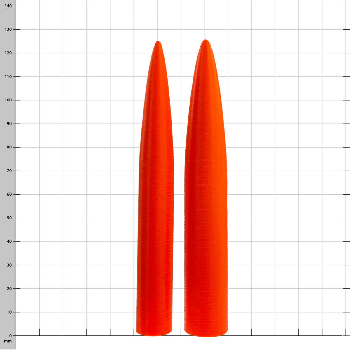 Splice awl Signal 15/18, two orange conical plastic parts standing side by side against a checkered background