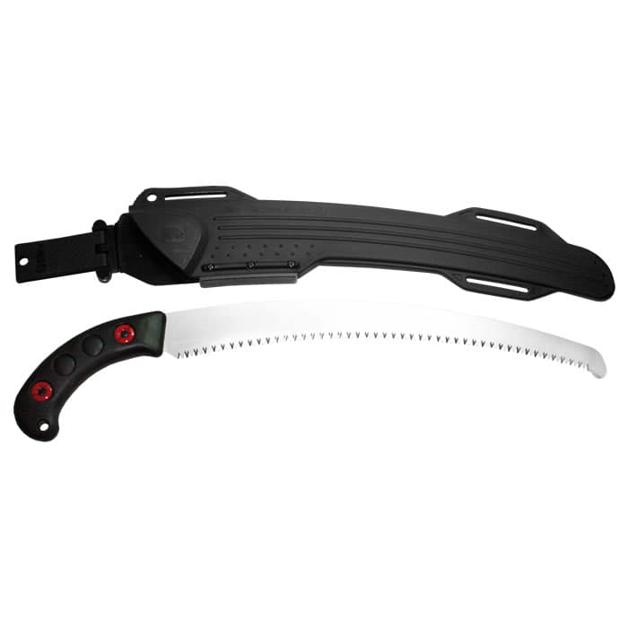 Zübat 390-7.5 Hand saw with black handle and serrated curved blade and black plastic sheath