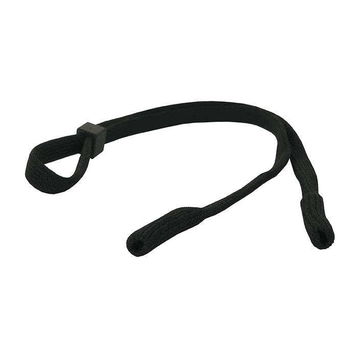 Spectacle strap in black, not specified by manufacturer, made of fabric with adjustable rubber end
