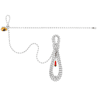 Grillon by Petzl, long white rope with yellow rope clamp element and red rope end