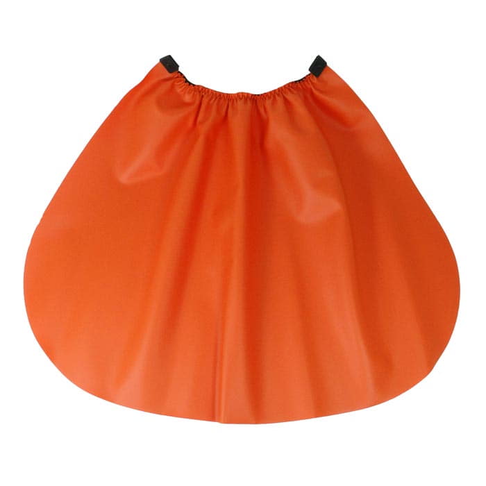 Bright orange neck brace with elasticated waistband and two black top attachments