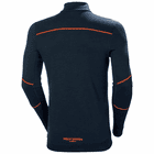 LIFA Merino Half Zip by Helly Hansen, back view of the long-sleeved top in black with orange details