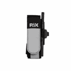 PAX tourniquet with black and grey band, PAX logo on grey tab and black rod on the side