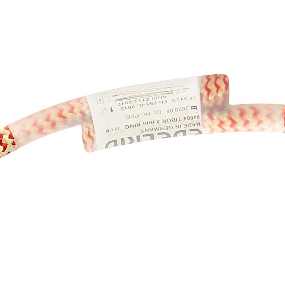 Detail of a label on the Tibor Loop Ring with text information and protective film