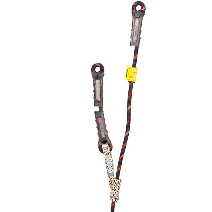 Fossy Set Uni 2, climbing rope with two grey safety mechanisms and a yellow label
