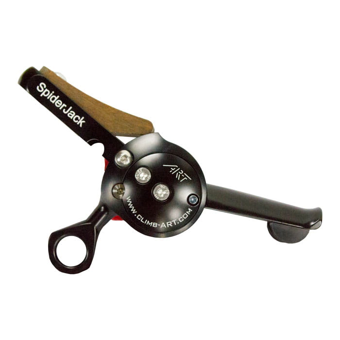SpiderJack 2.1 Basic by ART, black mechanical device with wooden handle and inscription SpiderJack
