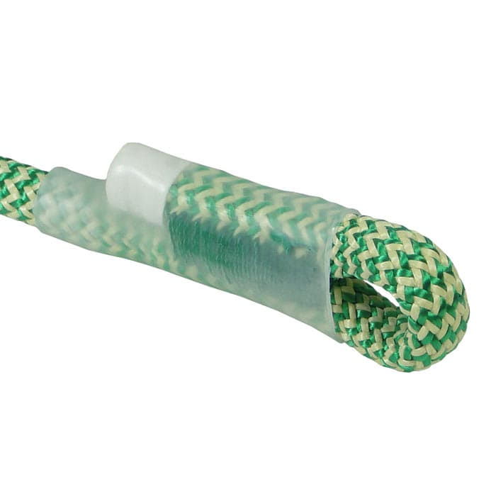 Ocean Sling 8, close-up of a loop of the green and white braided rope with transparent sheathing