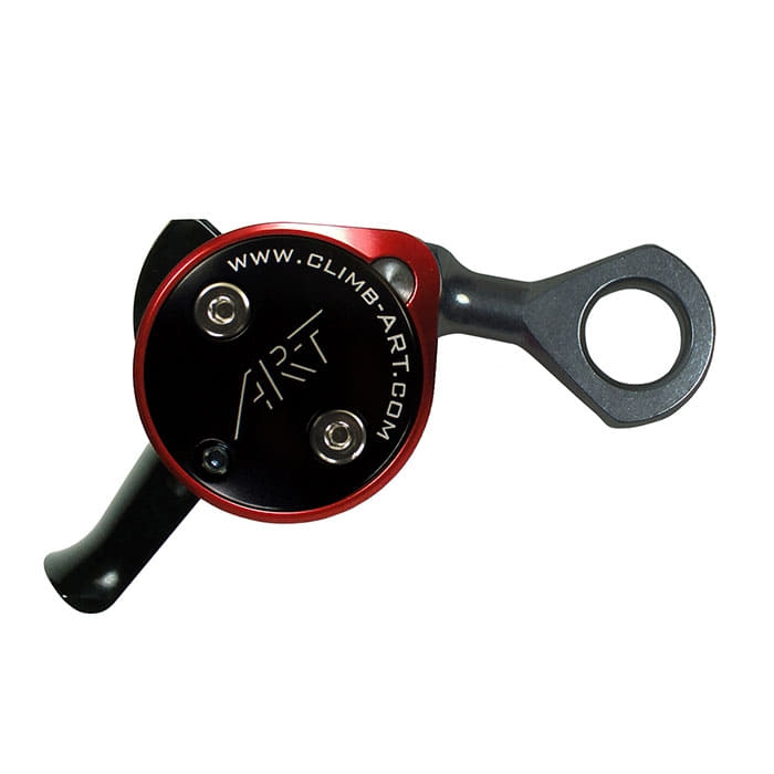 Positioner 2 Basic by Climb Art, black and red metal part with two screws and a round hole at the end