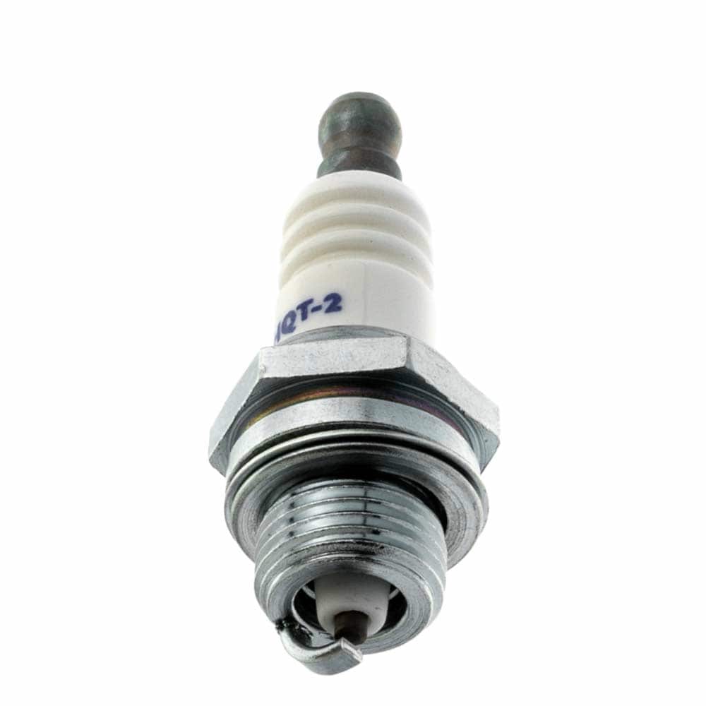 HQT-2 Spark Plug with White Ceramic Body and Metallic Thread, Top Black Connector
