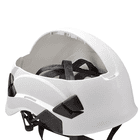 White Petzl Vertex Vent helmet from the inside with black inner strap