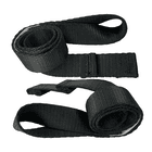 Black rolled webbing straps with no visible manufacturer or product name, product name TreeRex Leg Loops