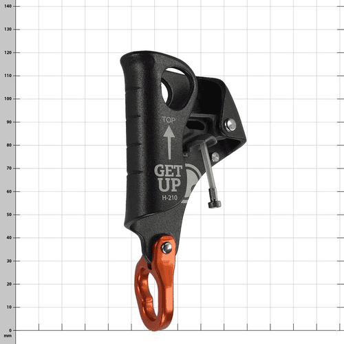 Black via ferrata set Get Up H-210 with orange metal hook and silver bolt, frontal view