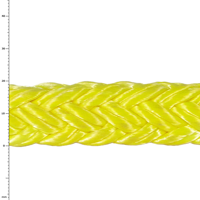 Tenex TEC 19 yellow braided rope with shiny surface, close-up
