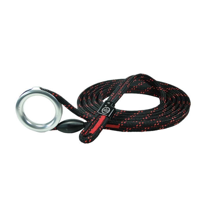 RopeGuide 2010 replacement rope in black with red dots, with a silver metal eyelet at the end and a black plastic part at the end of the rope