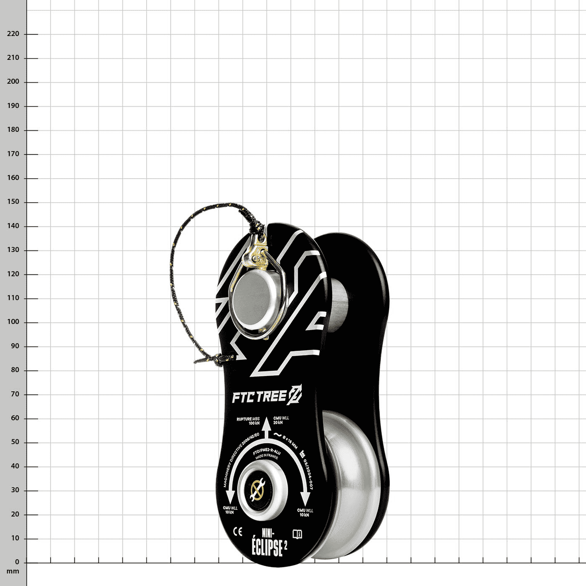 Mini-Eclipse 2 Alu, black pulley with white prints, metal roller and attached safety loop