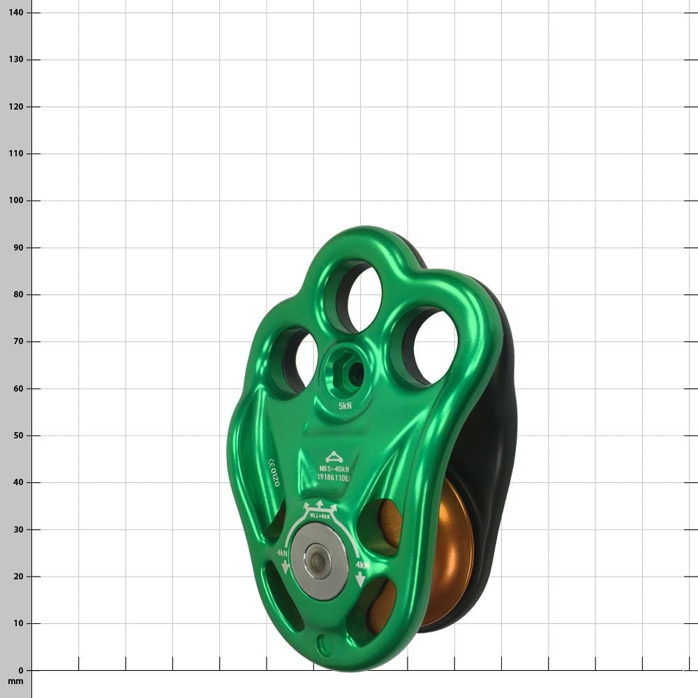 Rigger Pulley Green Pulley with Multiple Round Openings and Black Case