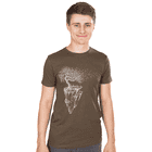 Iceland T-shirt in olive green worn by a young man with short hair