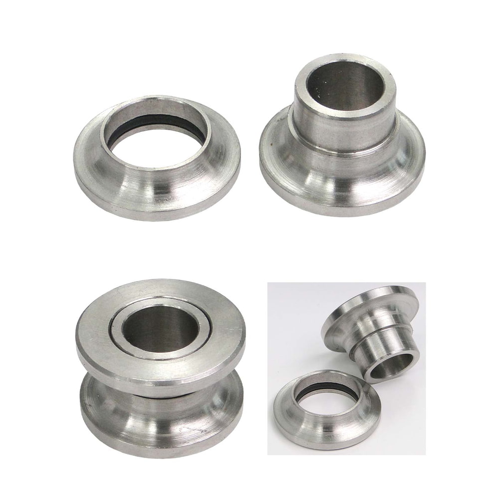 Keanu Trolley Rig Plate Kit, Two Silver Metal Bushings in Different Perspectives on White Background