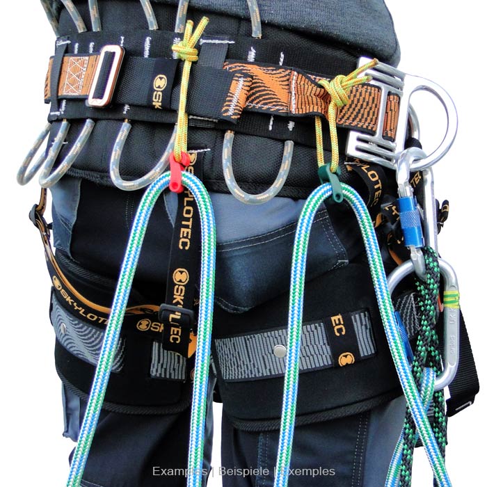 Fast Hook 3-pack with two color hooks (red and green) on yellow ropes, attached to a black harness