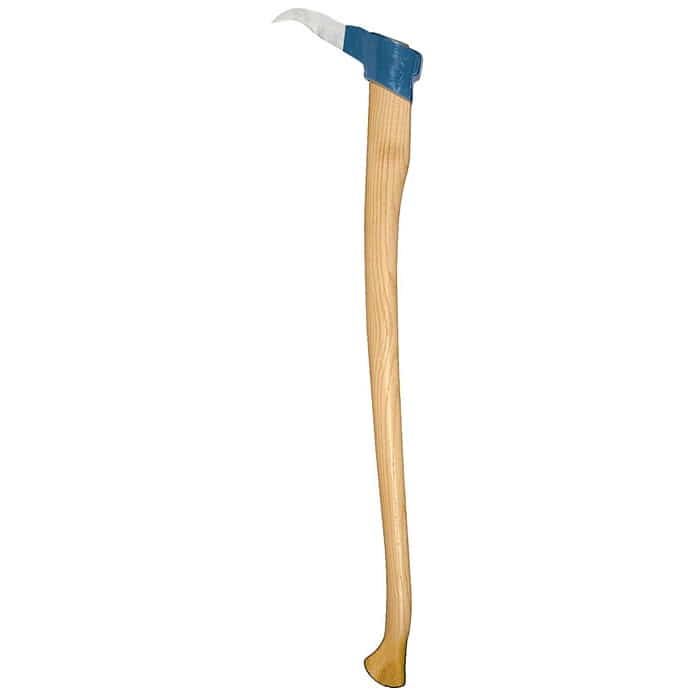 Stubai 100 with long wooden handle and blue metal head with curved, pointed end
