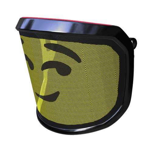 PROTOS® Arbormoji visor with yellow face and black winking smiley motif, black frame, side view from the left
