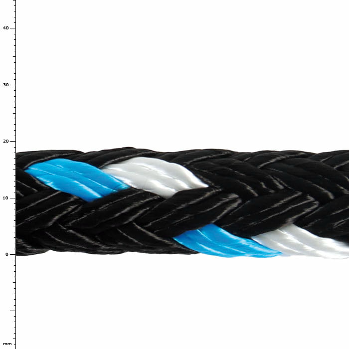 GEFA 4 T PA Blue, Close-up of a Braided Rope in Black, Blue and White