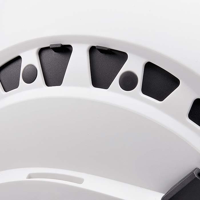 Close-up of the white vents of the Petzl Vertex Vent helmet