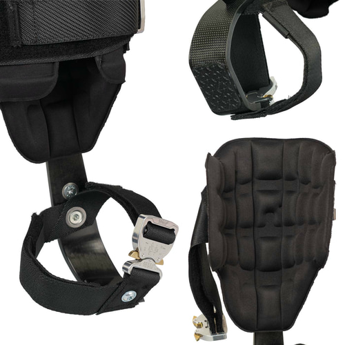 Distel Carbon 3.1 Click, close-up of the inner padding and black straps with metal clasps of the carbon leg brace