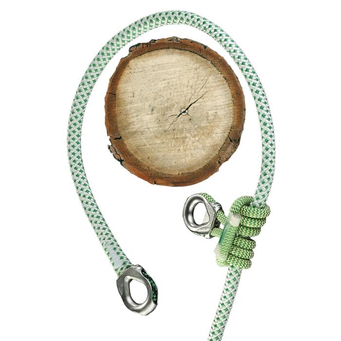 Green and white rope with metal eyelets at both ends and a knot, product name fimblSAVER