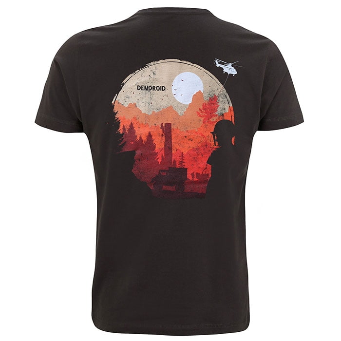 Dream Day T-Shirt by DENDROID in black with red DENDROID lettering and small white logo on the front