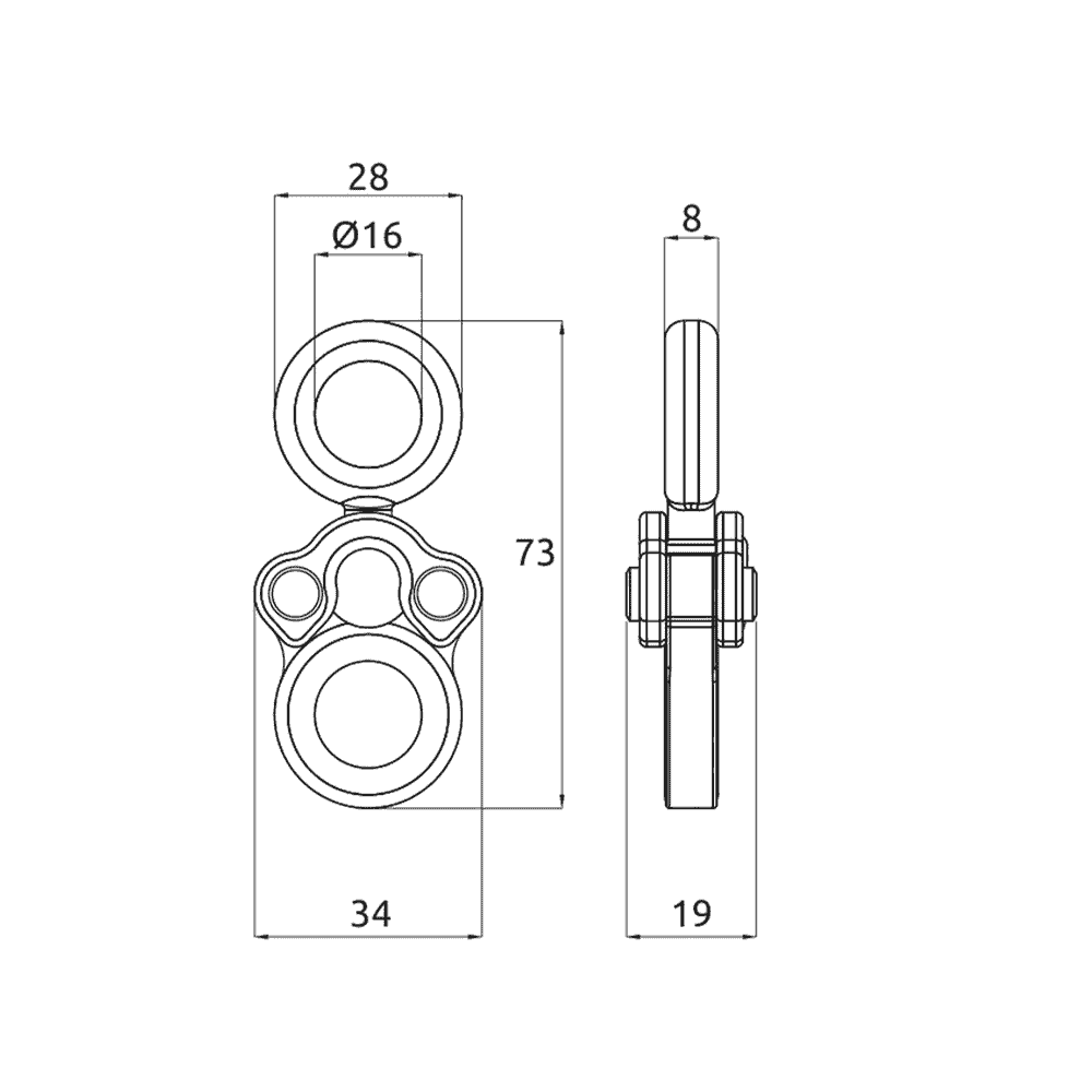 Technical drawing of the Gyro 1 by CAMP with dimensions in millimeters, view from the front and from the side